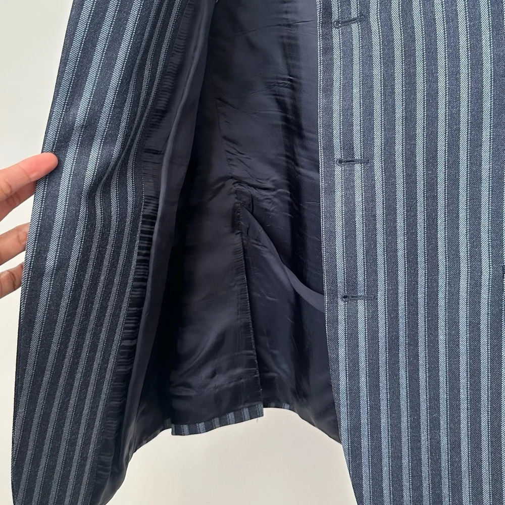 VINTAGE BROOKS BROTHERS CLASSIC BLUE STRIPED BLAZER JACKET ITALIAN WOOL SILK/L - Picture 9 of 9